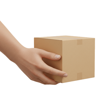 Hand holding cardboard box delivery concept isolated on black png