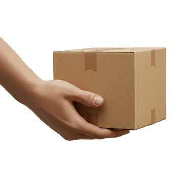 Hand holding cardboard box package for delivery or shipping concept png