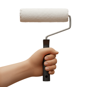 Hand holding paint roller tool for home renovation and improvement project png
