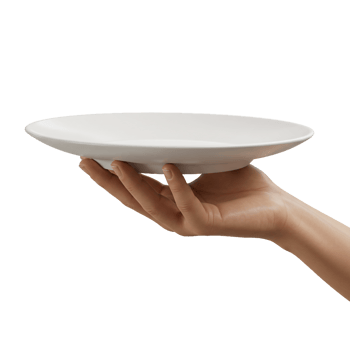 Hand holding white plate isolated on transparent background minimalist food presentation png