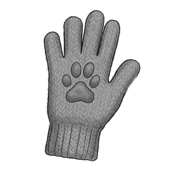 Knitted glove with paw print design monochrome illustration png