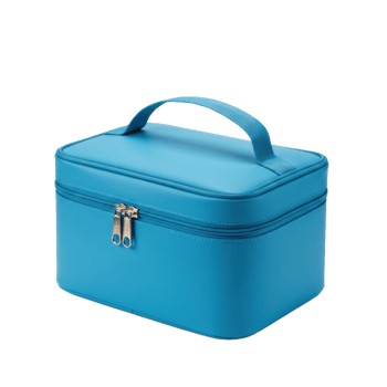 Light blue cosmetic bag with zipper on transparent background fashion accessory png