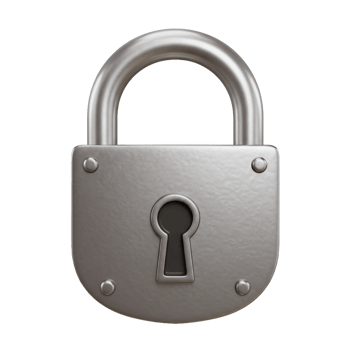 Metal padlock for security and protection on isolated background png