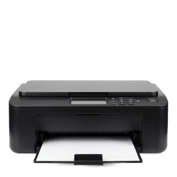 Modern multifunction printer isolated on black for office automation and digital printing png