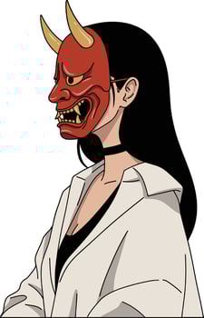 woman with red demon mask vector