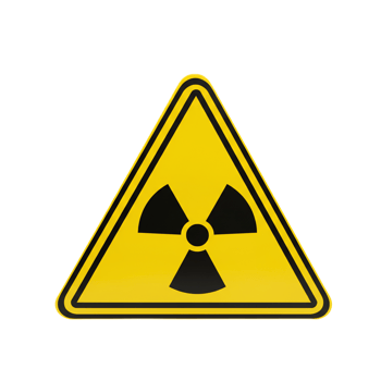Radiation hazard trefoil symbol on yellow triangle caution sign png