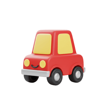 Red cartoon car illustration simple vehicle design with yellow windows in minimalist style isolated on black png