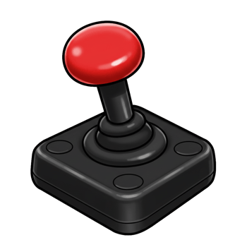 Retro game joystick digital illustration square base red knob transparent background png