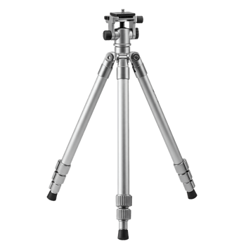 Silver metal tripod stand for photography equipment on transparent background png