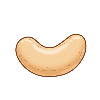 Single isolated cashew nut illustration against transparent background design element png