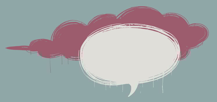 Sketchy style speech bubble over a cloud with textured rough scribbled lines outlining the border. The composition informal, artistic feel, for doodle graphics, comic-style designs or casual comms. vector