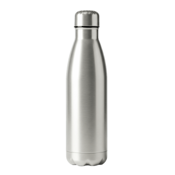 Sleek metal water bottle for sustainable hydration on transparent background png