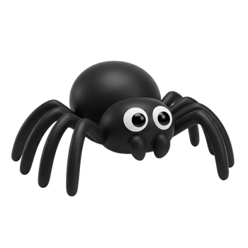 Stylized black cartoon spider with round eyes on transparent background isolated illustration png