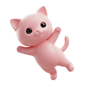 Stylized floating pink kitten 3 d render illustration on transparent background png