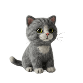Stylized gray cat with fluffy texture sitting on isolated background png