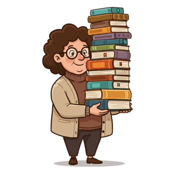 Woman carrying a stack of books cartoon illustration for education and literacy png