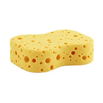 Yellow synthetic sponge with porous texture on transparent background studio shot png