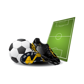 Soccer essentials isolated on transparent background ball, shoe, and field png