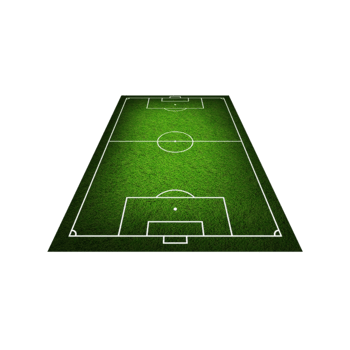 Aerial view of a soccer field with green grass and white lines isolated on transparent background png