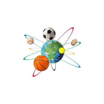 Sports balls orbiting a globe isolated on transparent background, a world of games png