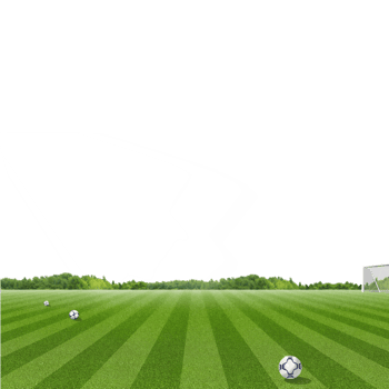 Green soccer field with balls and goal post isolated on transparent background png