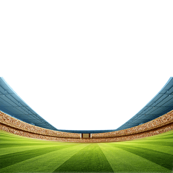 Full soccer stadium with green field and spectator seats isolated on transparent background png