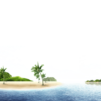 Tropical island with palm trees and white sand beach isolated on transparent background png