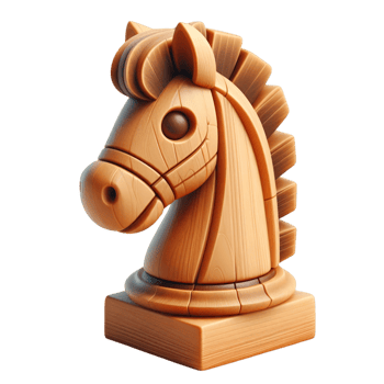 Wooden carved chess knight piece for strategy board game play png