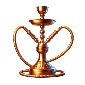 Golden hookah intricate design for smoking flavored tobacco indoors png