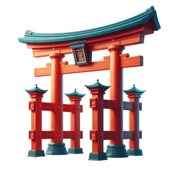 Japanese torii gates ed red standing tall in outdoor setting png