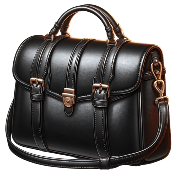 Black leather briefcase buckle straps for office professionals png