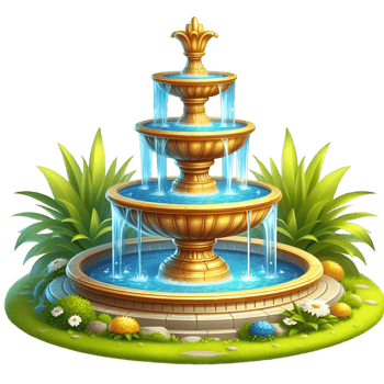 Beautiful fountain three levels surrounded by green grass in park png