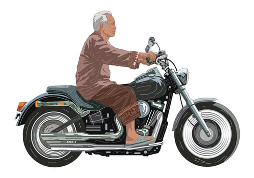 Elderly man on motorcycle vector