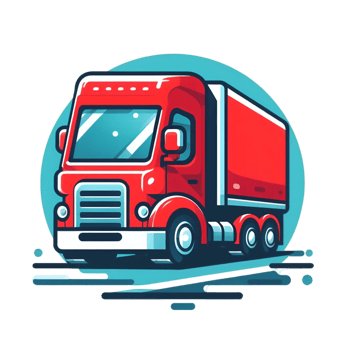 Red cargo truck driving forward blue png