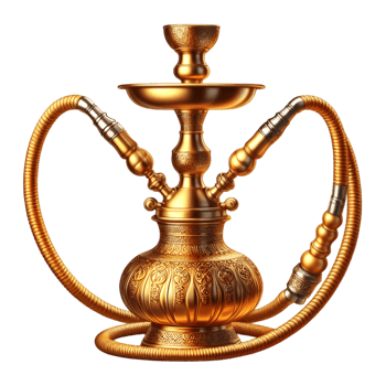 Golden hookah smoking pipe traditional middle eastern style design png