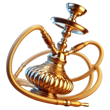 Golden hookah pipe curved design glass base realistic png