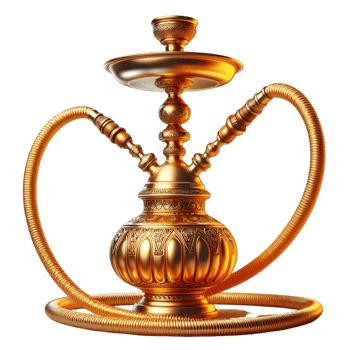 Golden hookah standing tall pipe and base detailed design png