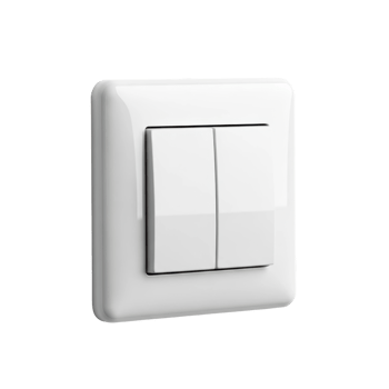 A sleek white double light switch featuring two rocker buttons. Perfect for modern electrical installations and home interior designs. png