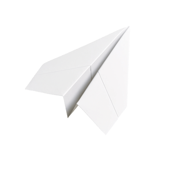 A crisp white paper airplane poised for flight, symbolizing communication, travel, and childhood imagination. png