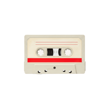 A vintage beige audio cassette tape with a prominent red stripe, representing classic music recording and retro technology. Ideal for nostalgic themes. png