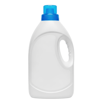 A clean white plastic bottle with a bright blue cap, ideal for packaging various liquid products like laundry detergent, fabric softener, or household cleaners. png