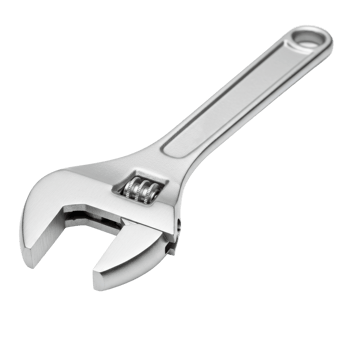 A shiny chrome adjustable wrench, a versatile hand tool used for tightening or loosening nuts and bolts. Ideal for home repairs, automotive work, and plumbing. png