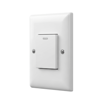 A clean, modern white light switch mounted on a wall plate, ready for controlling home or office lighting. Ideal for electrical, smart home, and renovation concepts. png