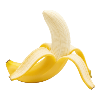 A vibrant yellow banana, partially peeled and ready to eat, showcases its fresh, sweet flesh. Perfect for food, health, and diet themes. png
