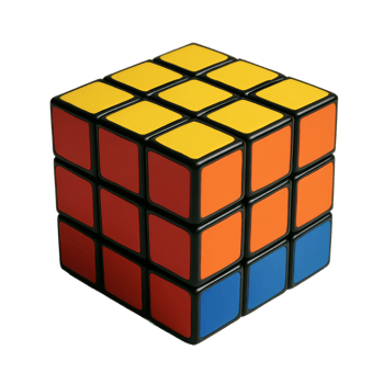 Colorful 3x3 puzzle cube, a popular brain teaser and problem solving game, ideal for concepts of logic, challenge, and intelligence. png