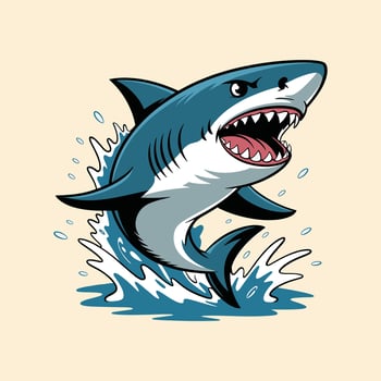 Cartoon Shark Jumping Out of Water Illustration, Aggressive Ocean Predator Mascot, Fun Sea Animal Design for T-shirt, Logo, and Print vector