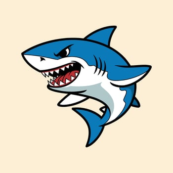 Angry Shark Cartoon Illustration, Fierce Ocean Predator Character, Blue Sea Animal Mascot, Marine Wildlife Art for Kids, Sports Logo, Educational Design vector
