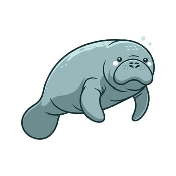Cute Manatee Cartoon Illustration, Sea Cow Animal Character, Ocean Wildlife Art, Marine Mammal Drawing for Kids, Educational Poster, Nature Conservation Design vector