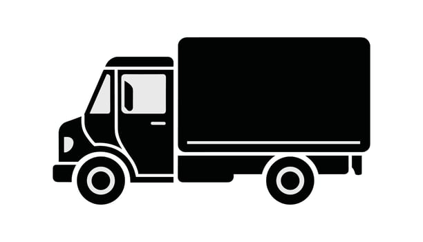 Minimalist black delivery truck silhouette illustration, isolated on white background, perfect for logistics, transportation, shipping, cargo, icon design, and business projects. vector