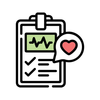 Medical health report clipboard with EKG line, checklist, and heart feedback symbol. vector